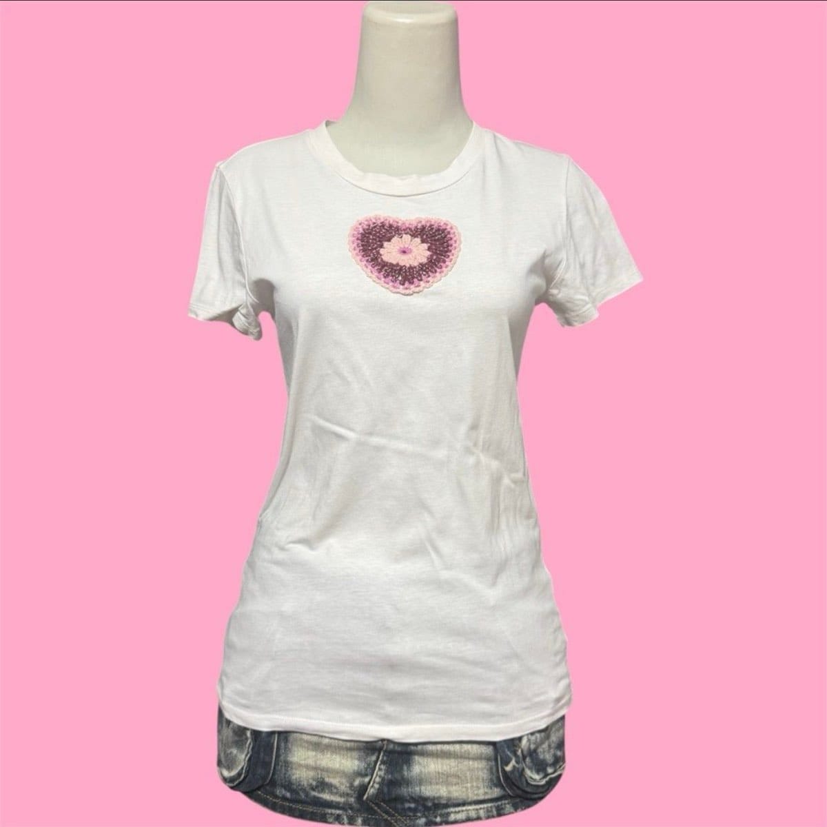 Topshop Cute White Tee with Pink Heart Patch