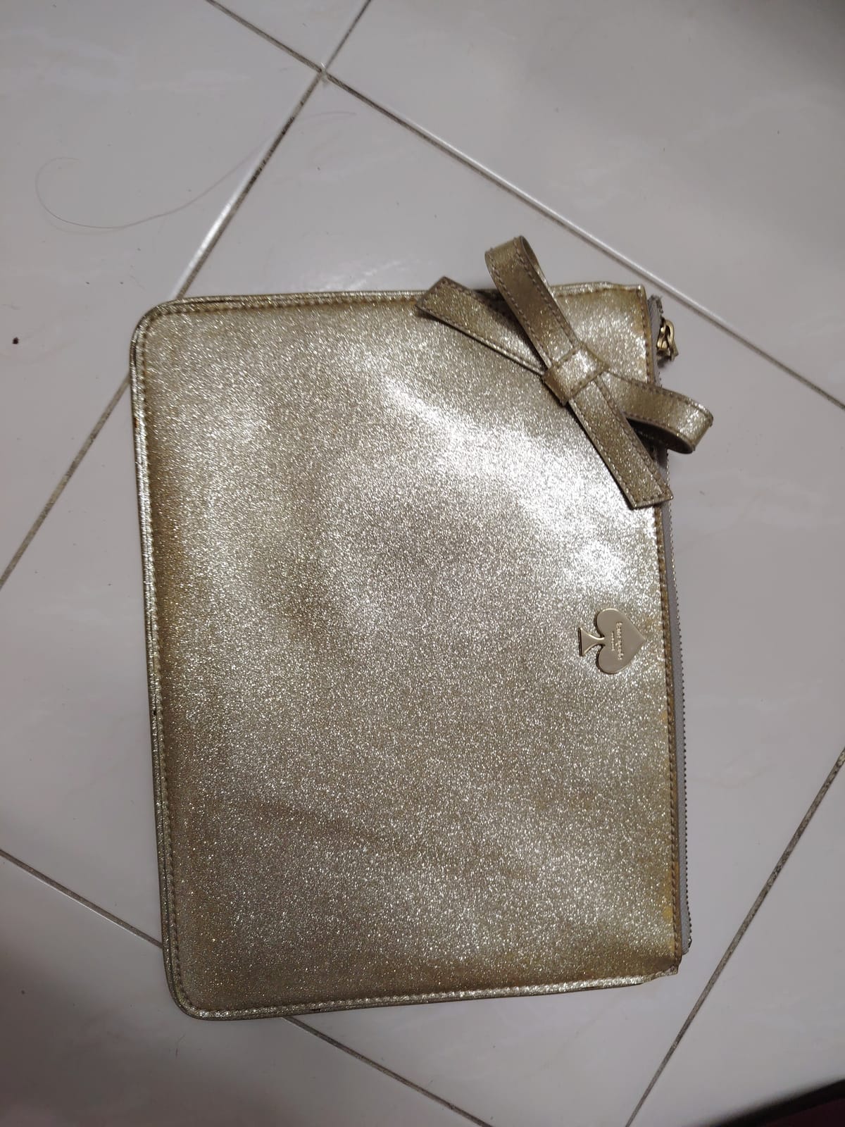 Sparkly Gold Pouch with Bow Accent