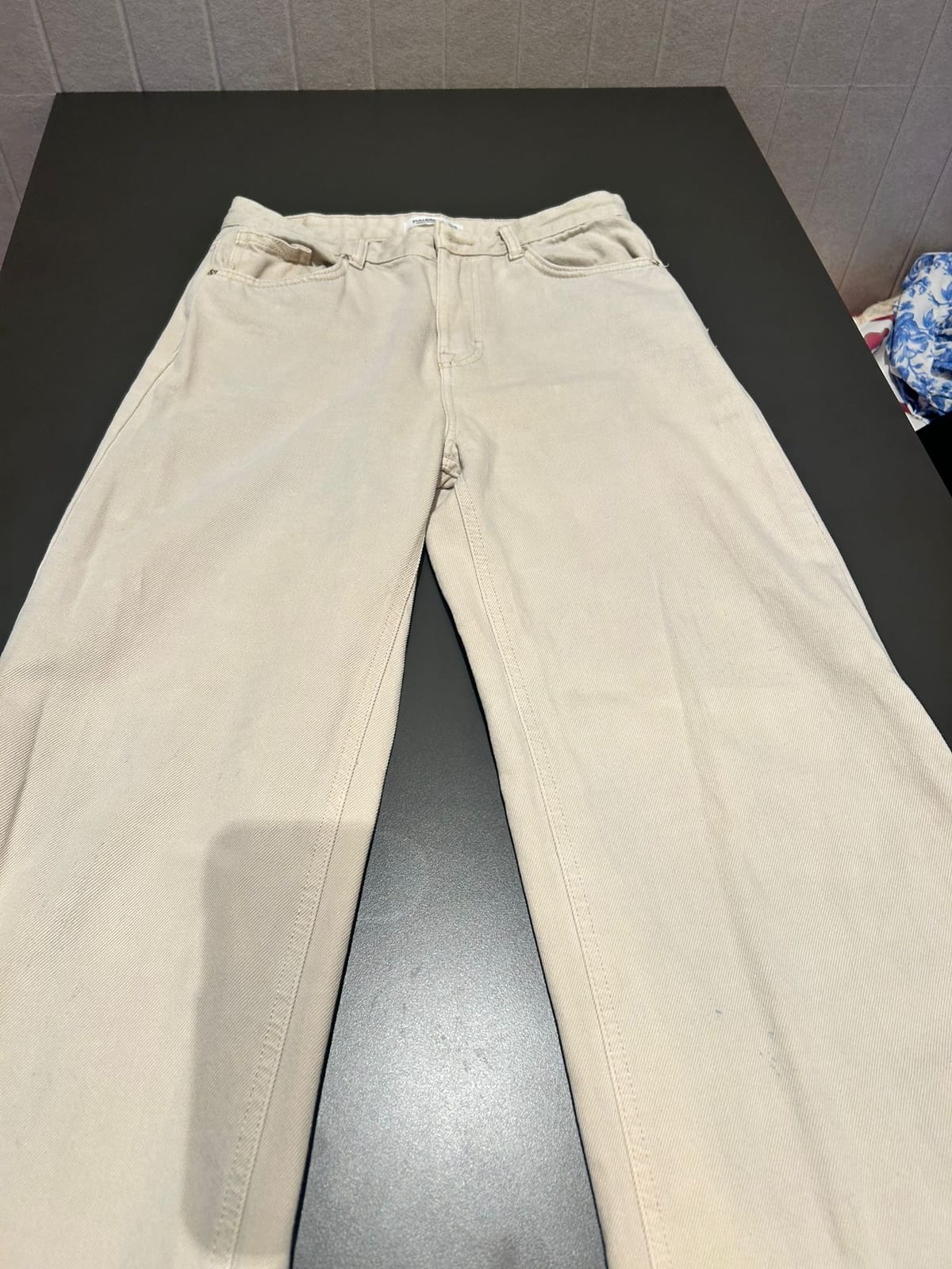 Cream Straight-Leg Jeans