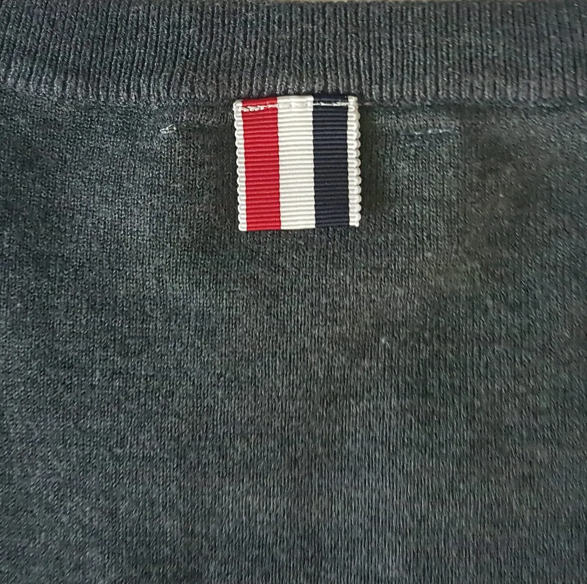 Thom Browne Thom Browne New York Cashmere Jumper, Dark Gray Sweater, Made in JAPAN, Signature 4-Bar White Stripes, Red, White & Red Loop Tab, Luxury Living, Cosmopolitan, Cool Pullover, Timeless Appeal, Urban Style, Sophistication, Travel Essentials, Pop Culture - Photo 2