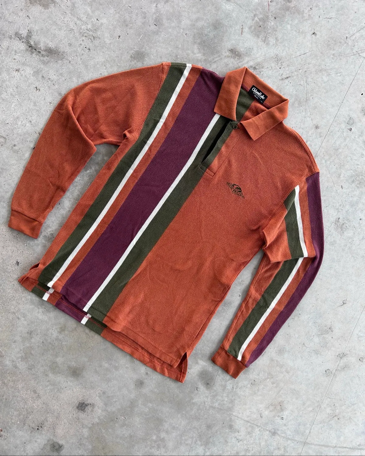 Retro Striped Long Sleeve Polo Shirt