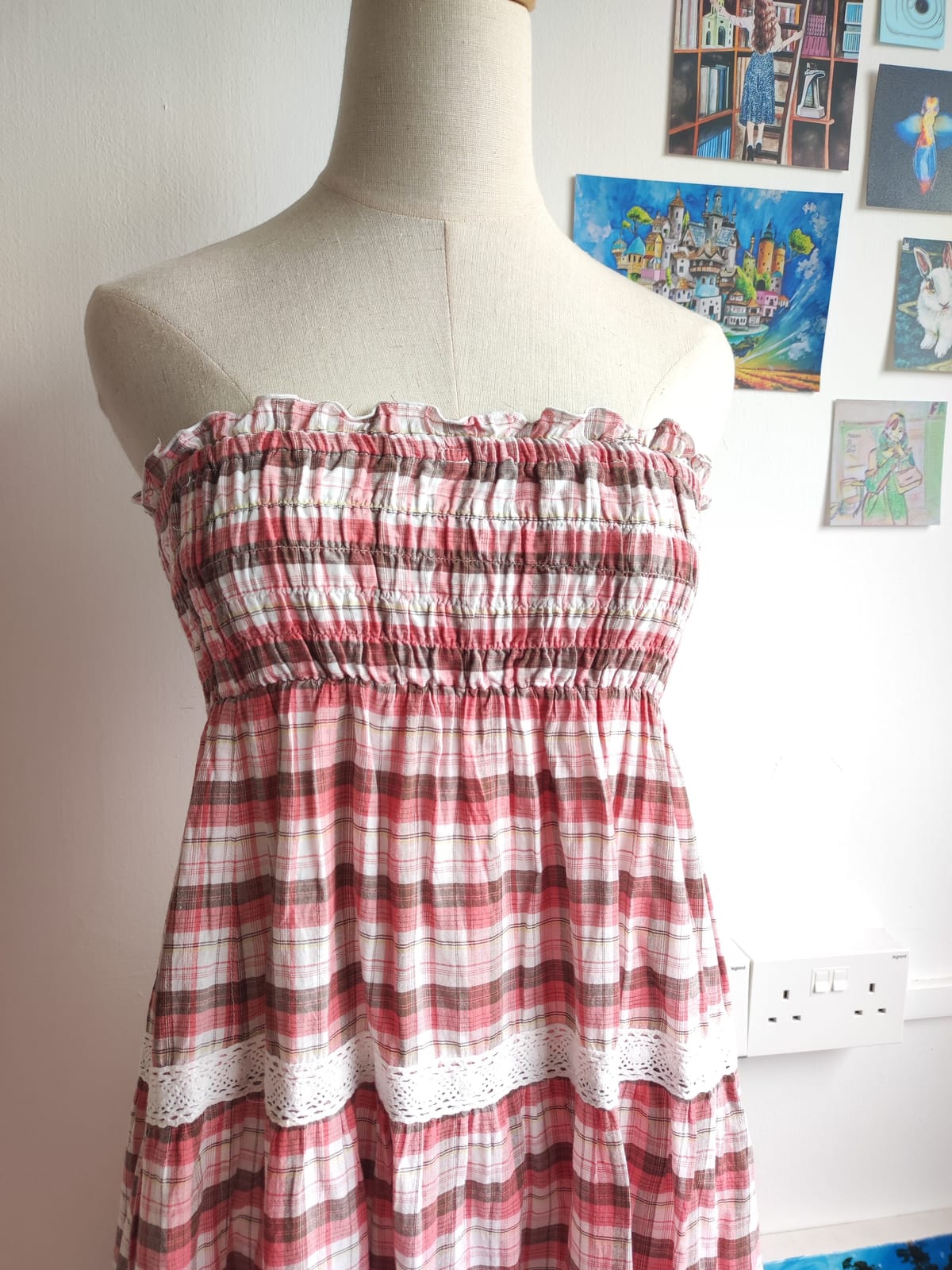 Colza Cottagecore Pink Gingham Tube Maxi Dress - Photo 9