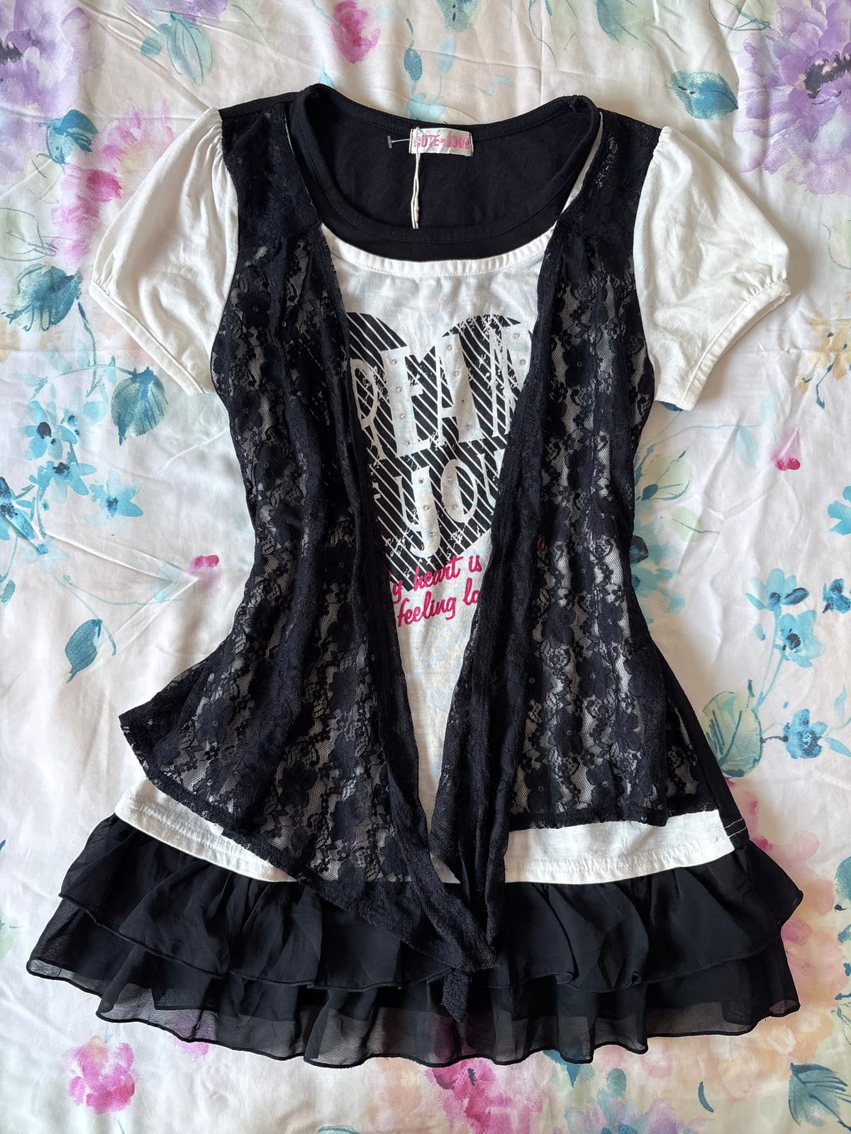 Lace Layered Top with Graphic Tee