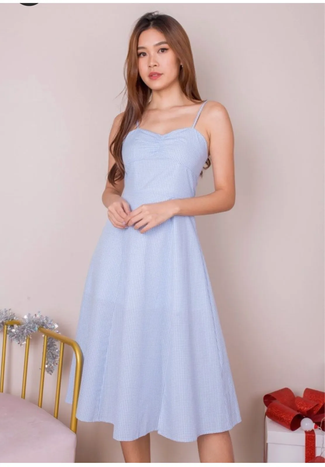 Chic Blue Gingham Midi Dress