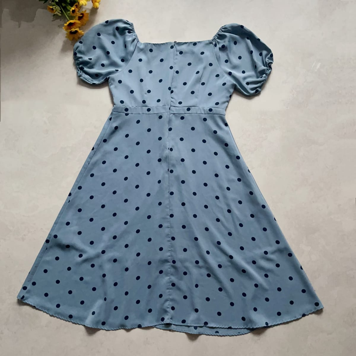  Blue Polka Dot Puff Sleeve Midi Dress - Photo 4