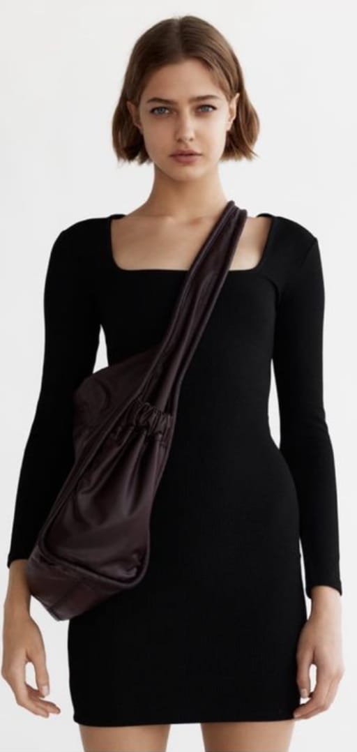 ZARA Black Textured Dress With Square Neckline (M)