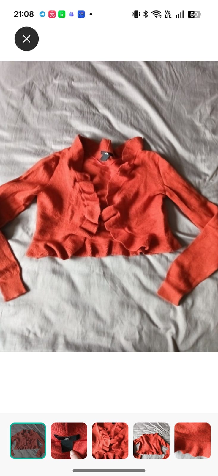 H&M H&M Ruffled Coral Crop Cardigan