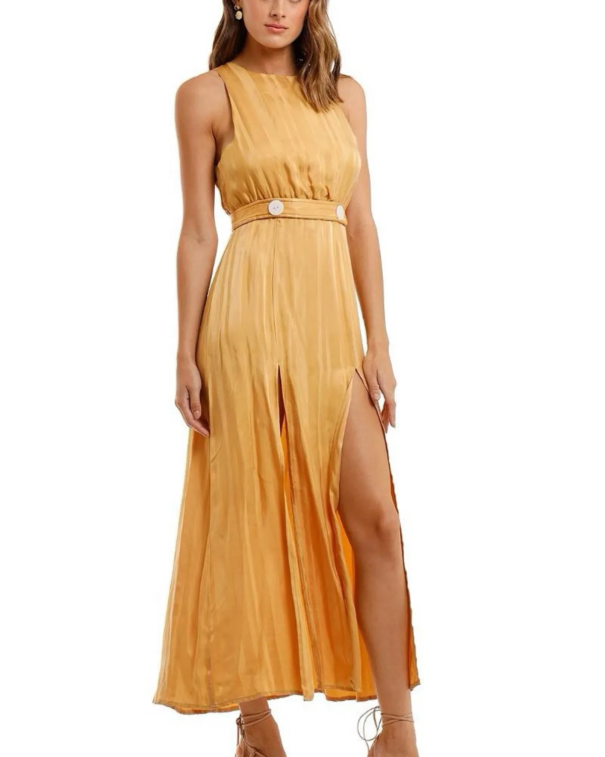 Shona Joy Split Skirt Midi Dress in Saffron size UK10