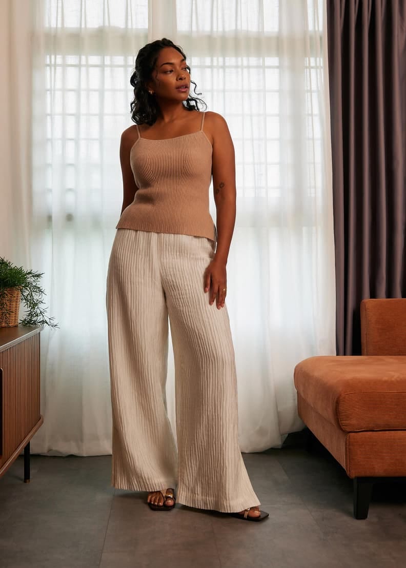BNWT Love Bonito Leggy Crinkled High Waist Wide Leg Pants