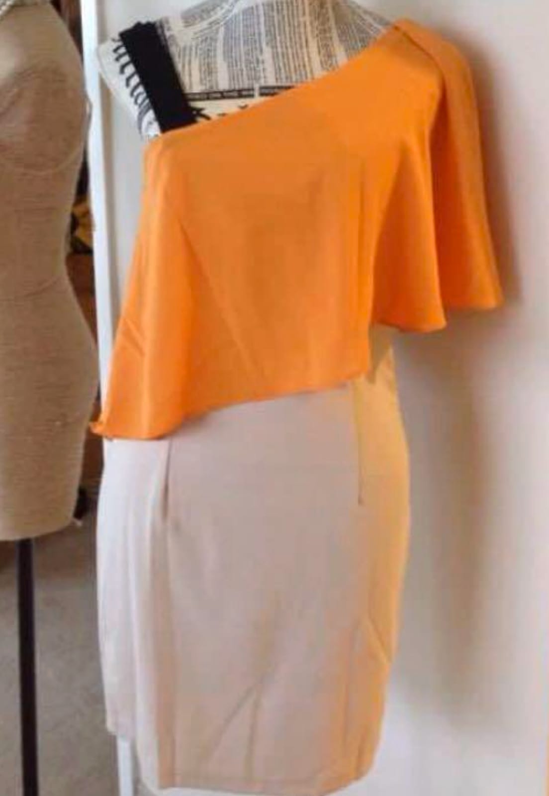Chic Off-Shoulder Orange and Cream Dress