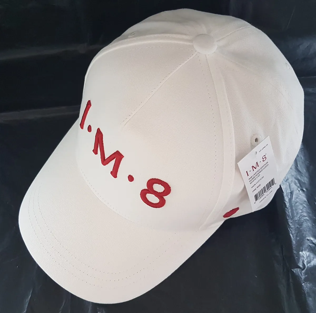 IM8 Original IM8 Baseball Cap, by David Beckham, Limited Edition, Cosmopolitan, White Cotton Base Cap, Bold Red Embroidered Logo, Curved Brim, Adjustable backstrap, Jockey Cap, Roadster, Sophistication, New with Tag, F1 Racing, Car Rally, Cult Street Fashion - Photo 4
