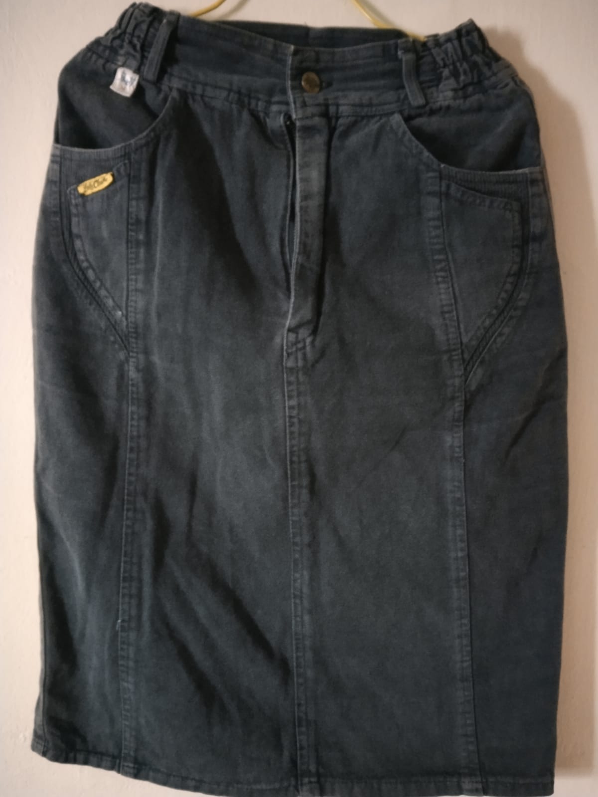 Dark Denim Midi Skirt with Pockets