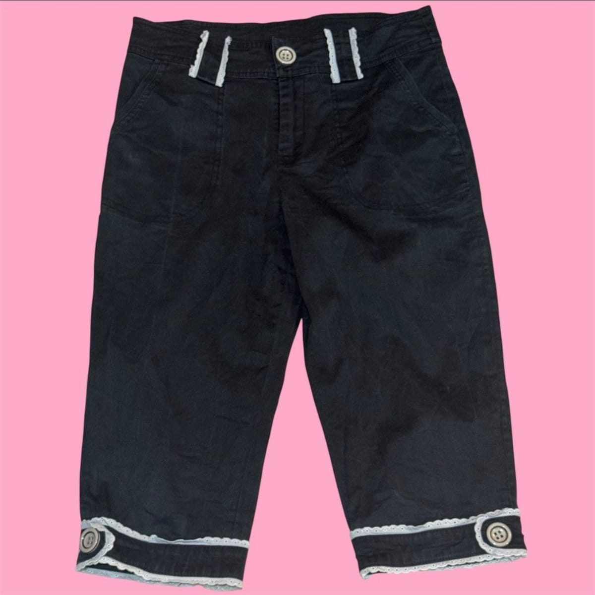 Coquette Black Capri Pants w/ Lace & Buttons