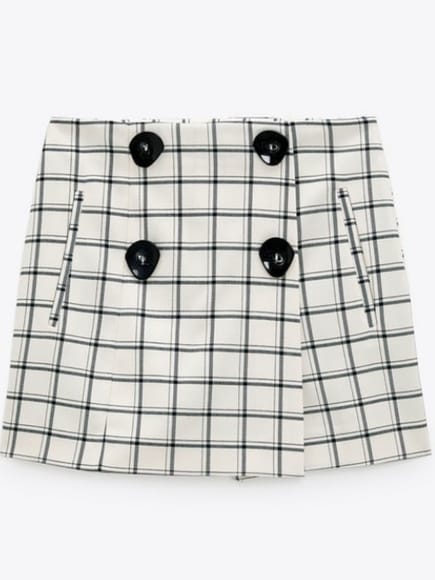ZARA Ecru/Black Checked Bermuda Skort (M) - Photo 3