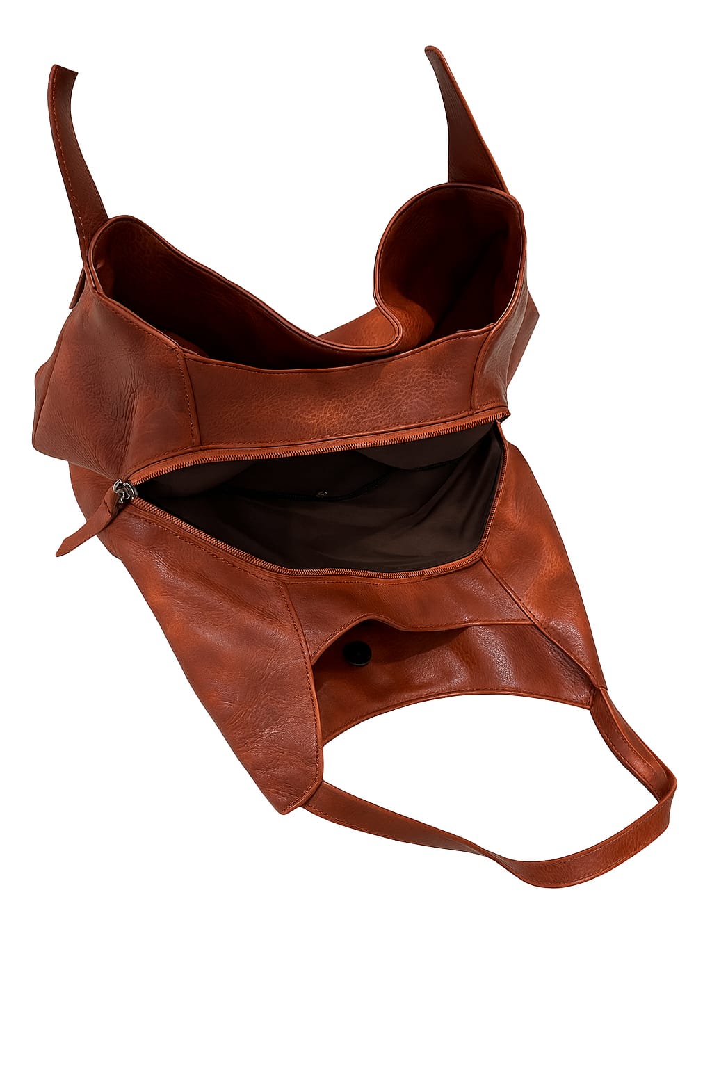 Vintage Brown Faux Leather Tote Bag - Photo 2