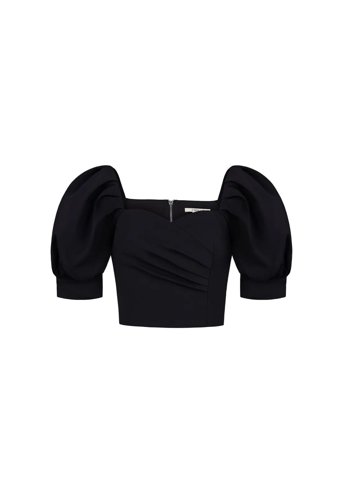 Chello  Chello Hana Puff Sleeves Sweetheart Cropped Top in Classic Black - Photo 2