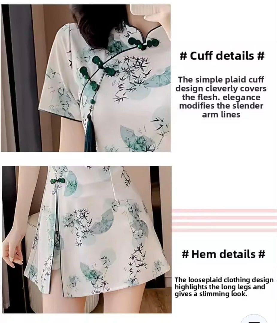 Young Women's Fashionable Chinese Style Reformed Qipao Set Short Skirt And Shorts Two-Piece Light And Breathable Summer Outfit - Photo 9