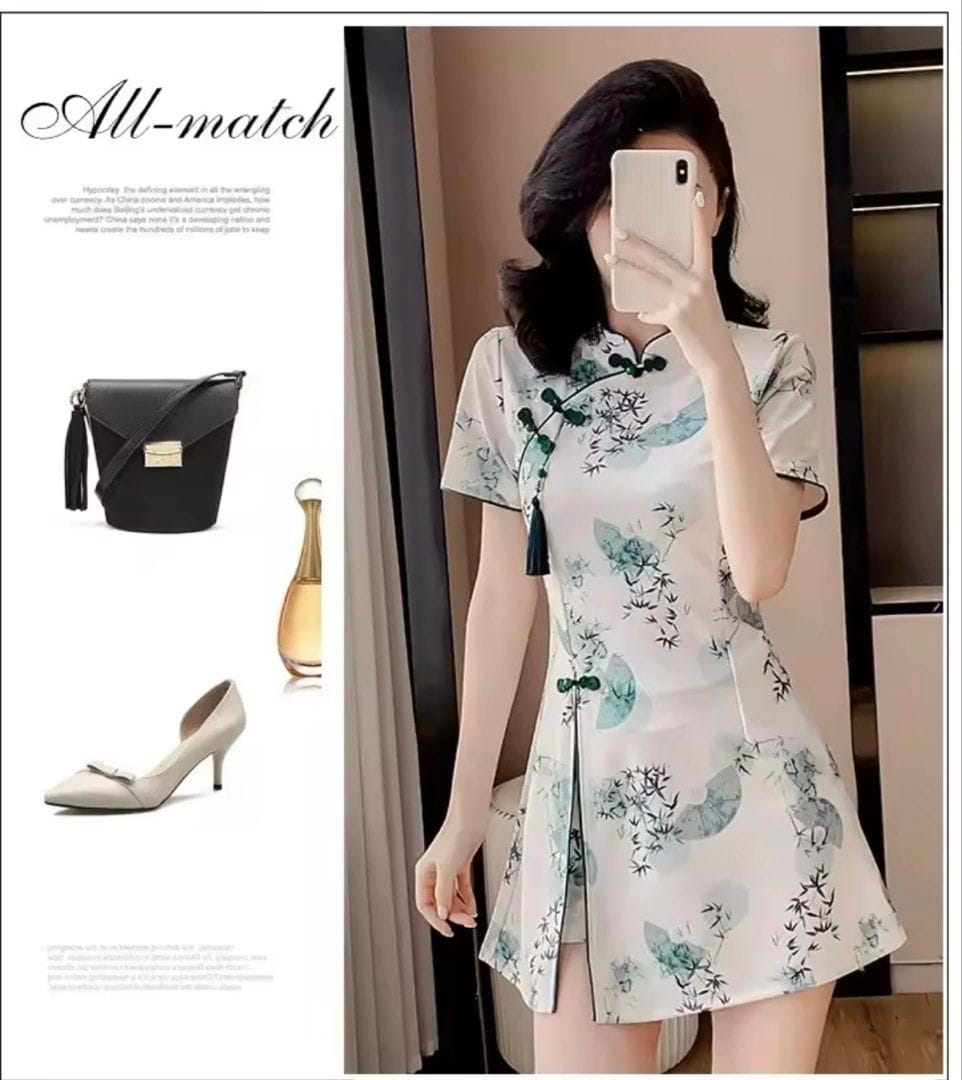 Young Women's Fashionable Chinese Style Reformed Qipao Set Short Skirt And Shorts Two-Piece Light And Breathable Summer Outfit - Photo 6