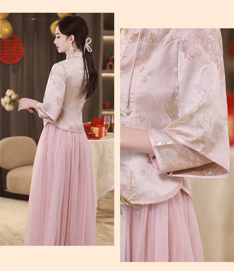 Cute pastel Chinese bridesmaid 2-piece fit - Photo 3