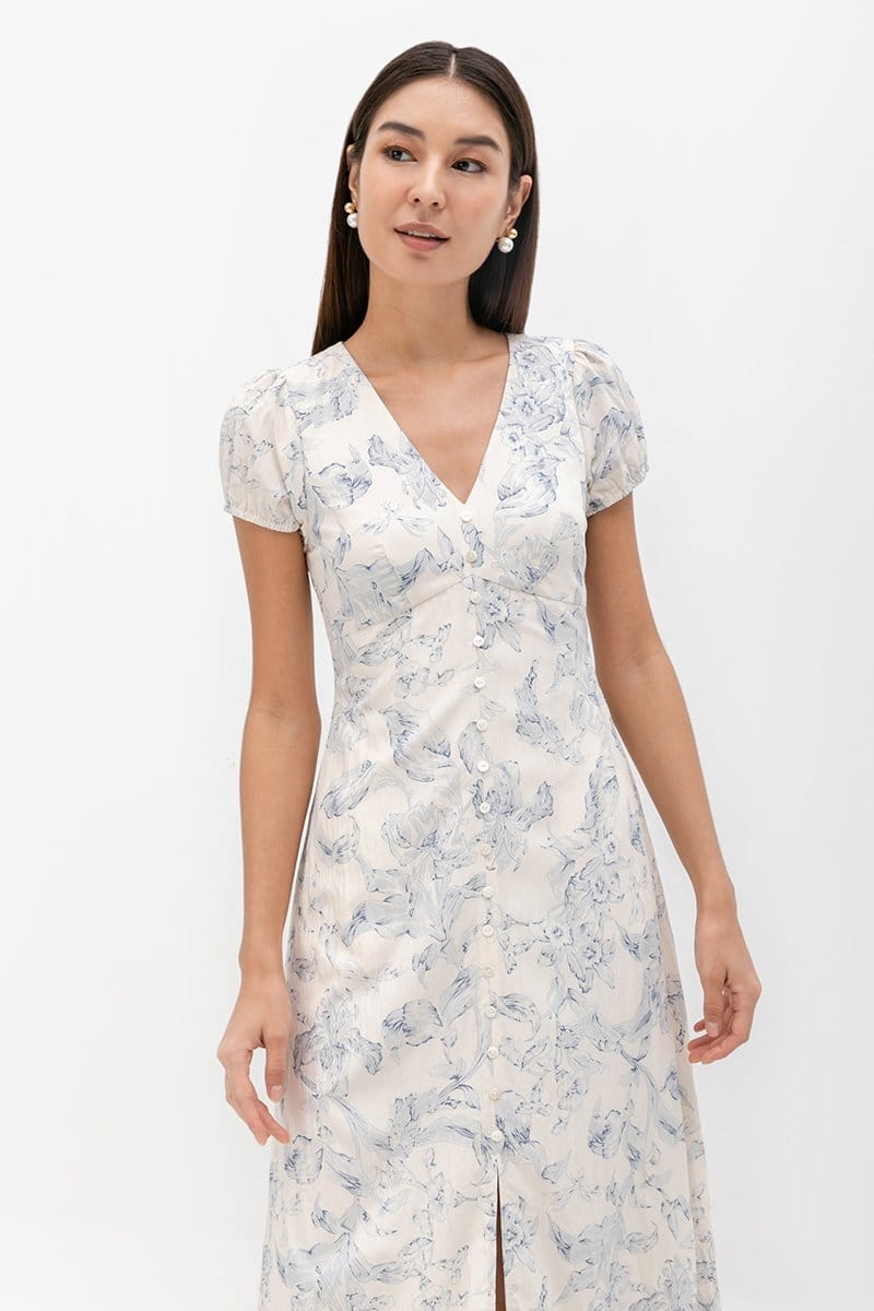 Love and Bravery Leyla Floral Printed Puff Sleeve Midi Dress - Photo 3