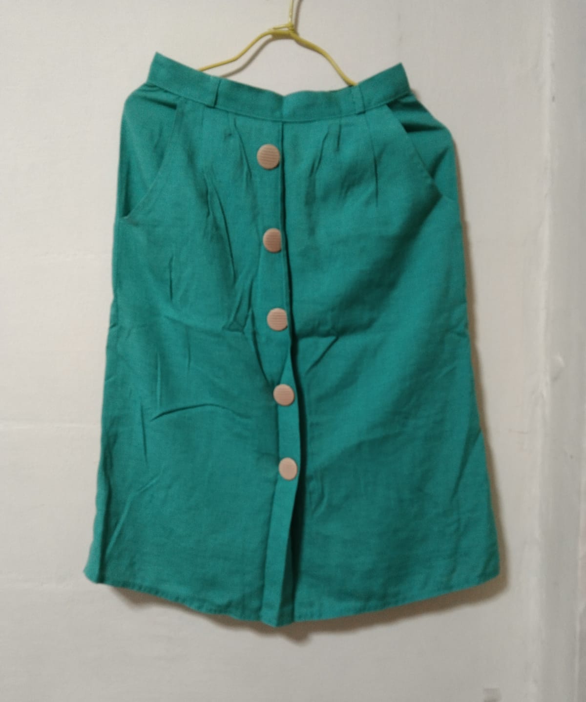 Teal Button-Front Midi Skirt