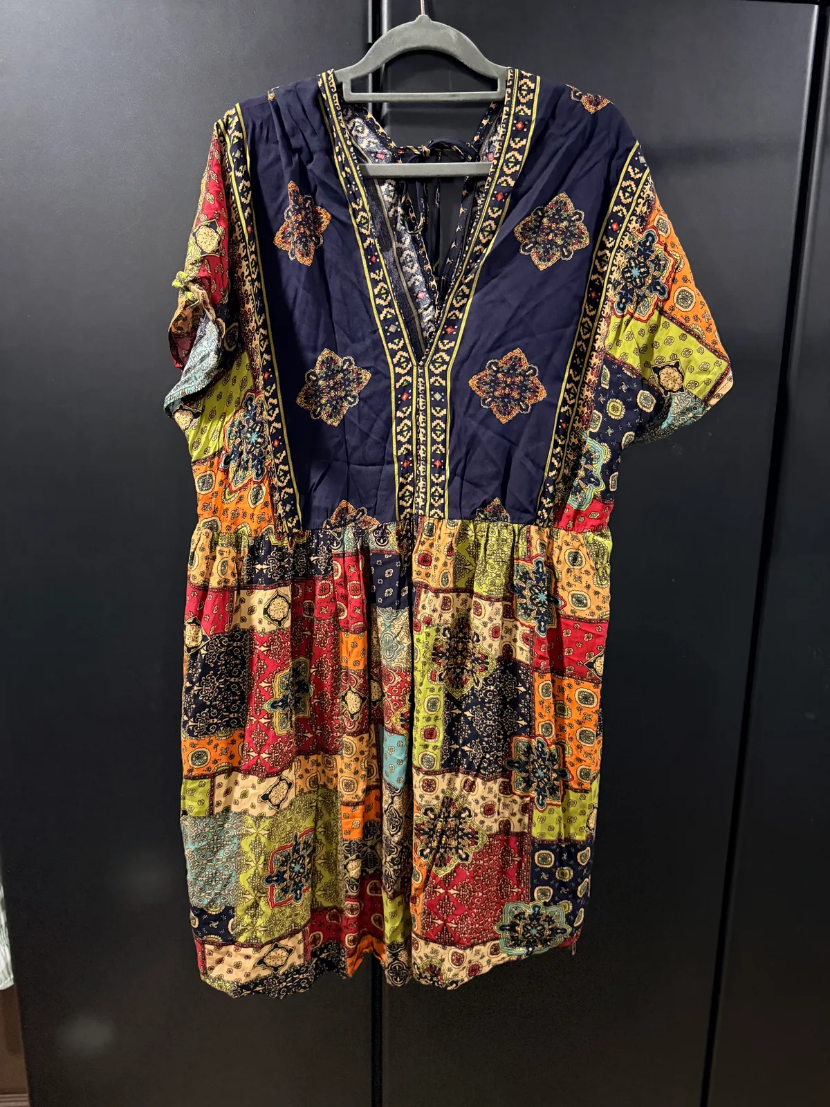 Boho Patchwork Peasant Dress