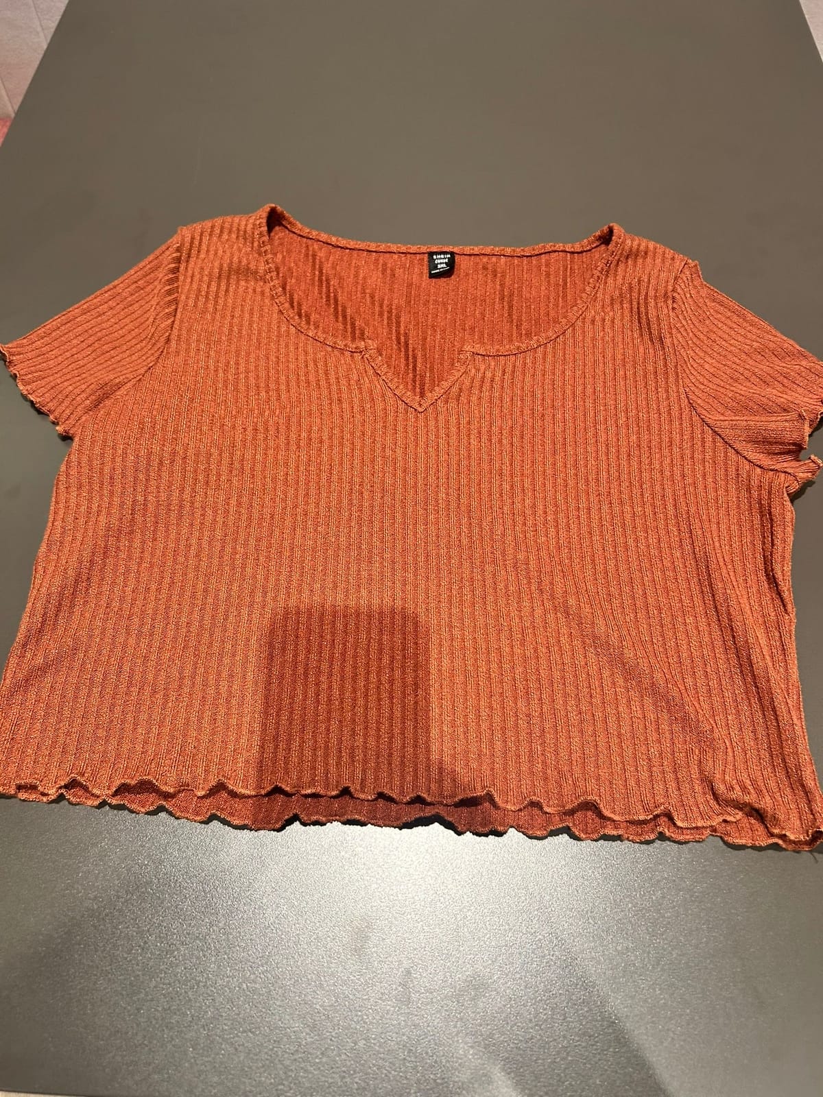 Rust-Coloured Ribbed Cropped Top