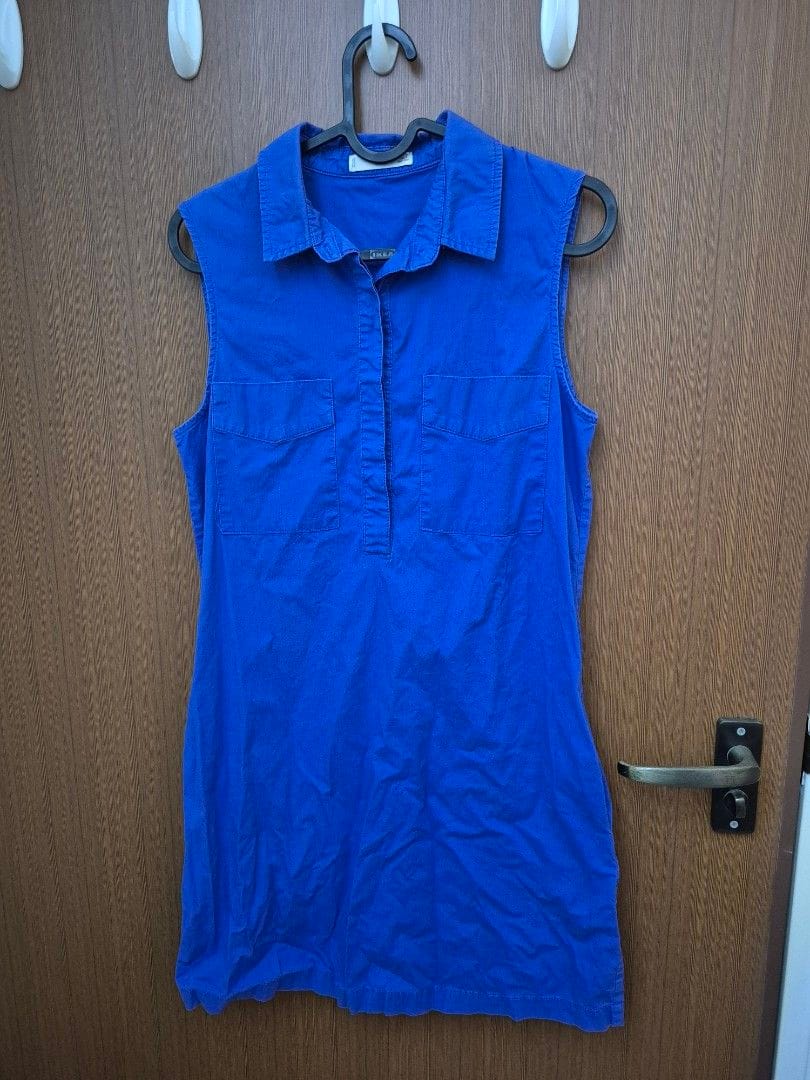 Mango Sleeveless Blue Shirt Dress - XS