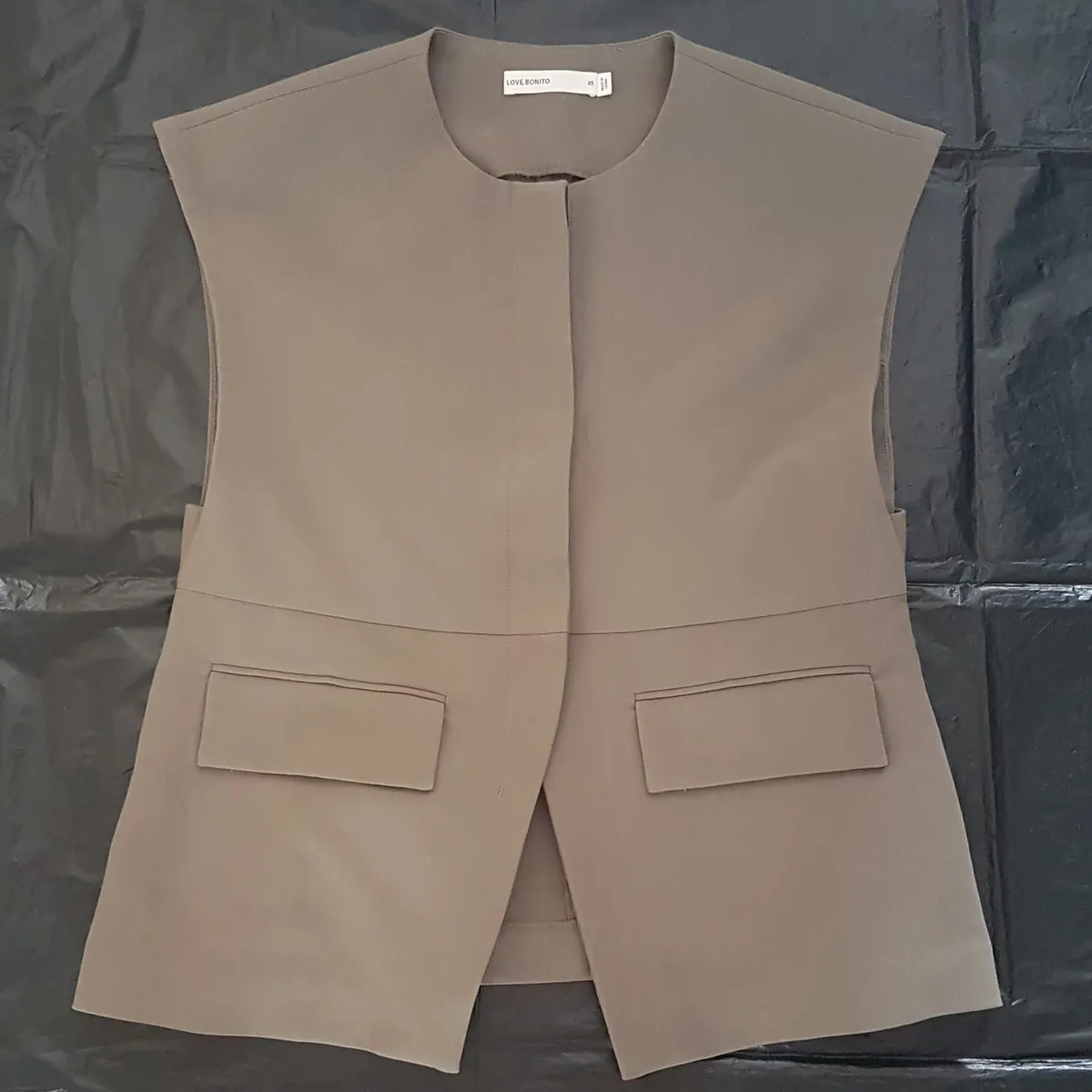 Love, Bonito Love, Bonito RIYO Twill Round Neck Boxy Vest, Size XS, Round Neckline, Straight Boxy Silhouette, Functional front flap Pockets, Structured Twill Fabric, Cosmopolitan, Cool Designer Fashion, Adjustable Back Waist Tab, Timeless Appeal, Urban Style