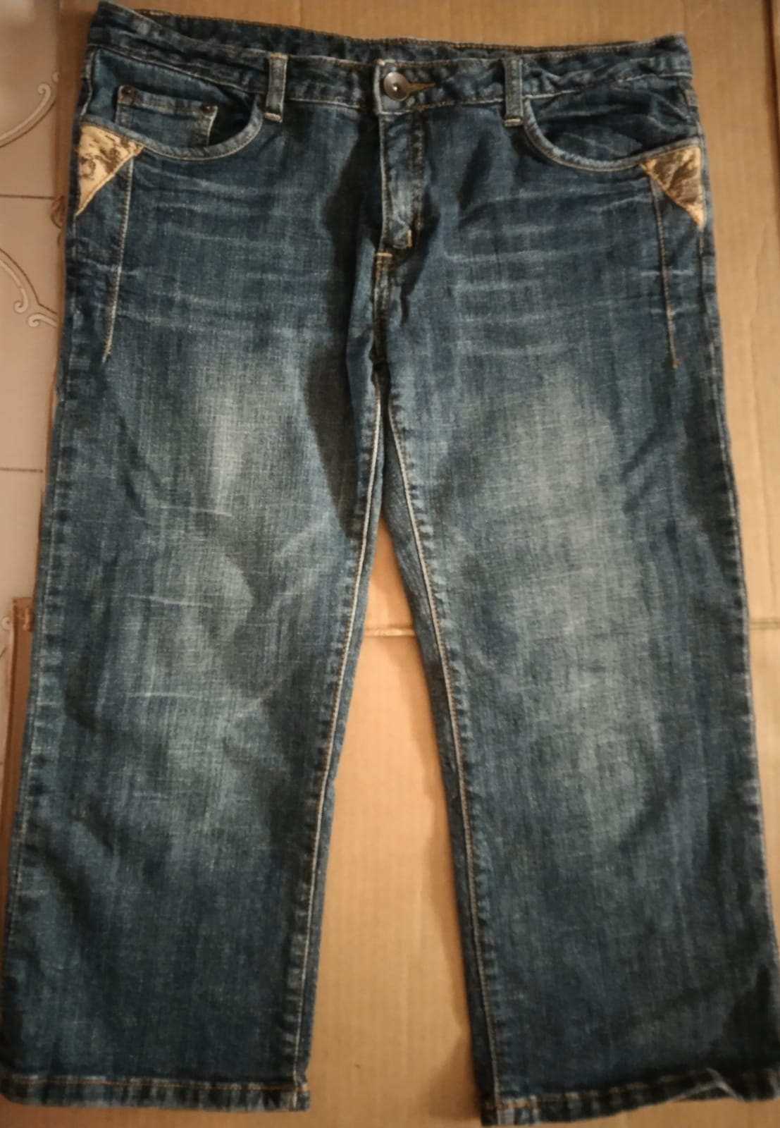 Vintage Blue Denim Jeans with Patchwork Detail