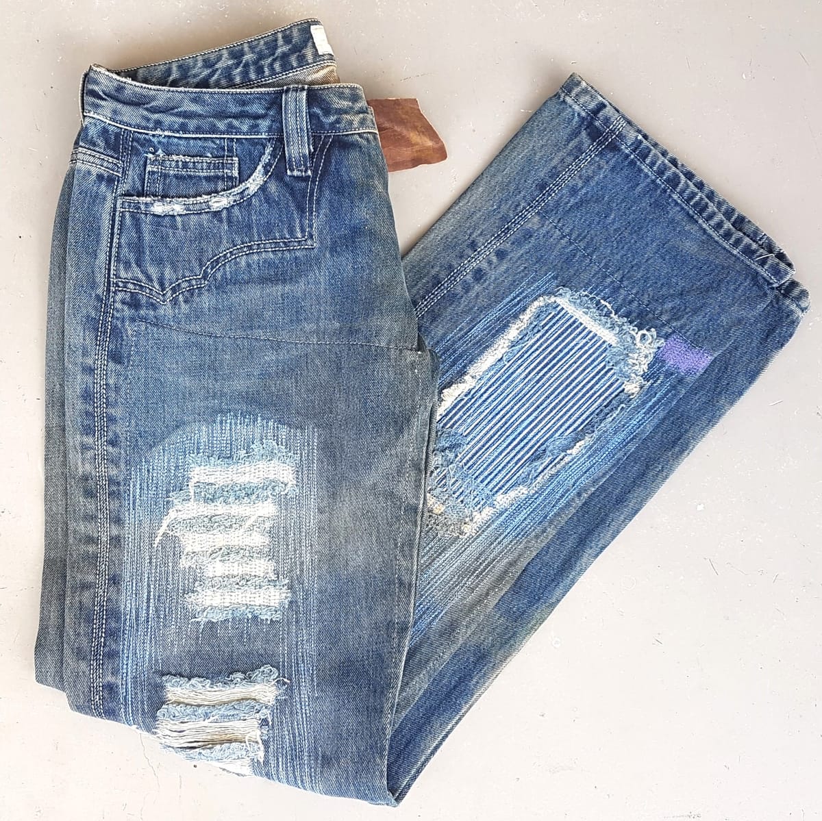 ANTIK Vintage ANTIK Denim Jeans, Made in USA, Cool Distressed Patchwork Bottoms, Size 28, Cosmopolitan, Unique Custom Handmade Designer Wear, Sophistication, Nostalgic Appeal, Retro Pants, Timeless Classic, Luxury Living, Pop Culture, Cult Street Fashion - Photo 10