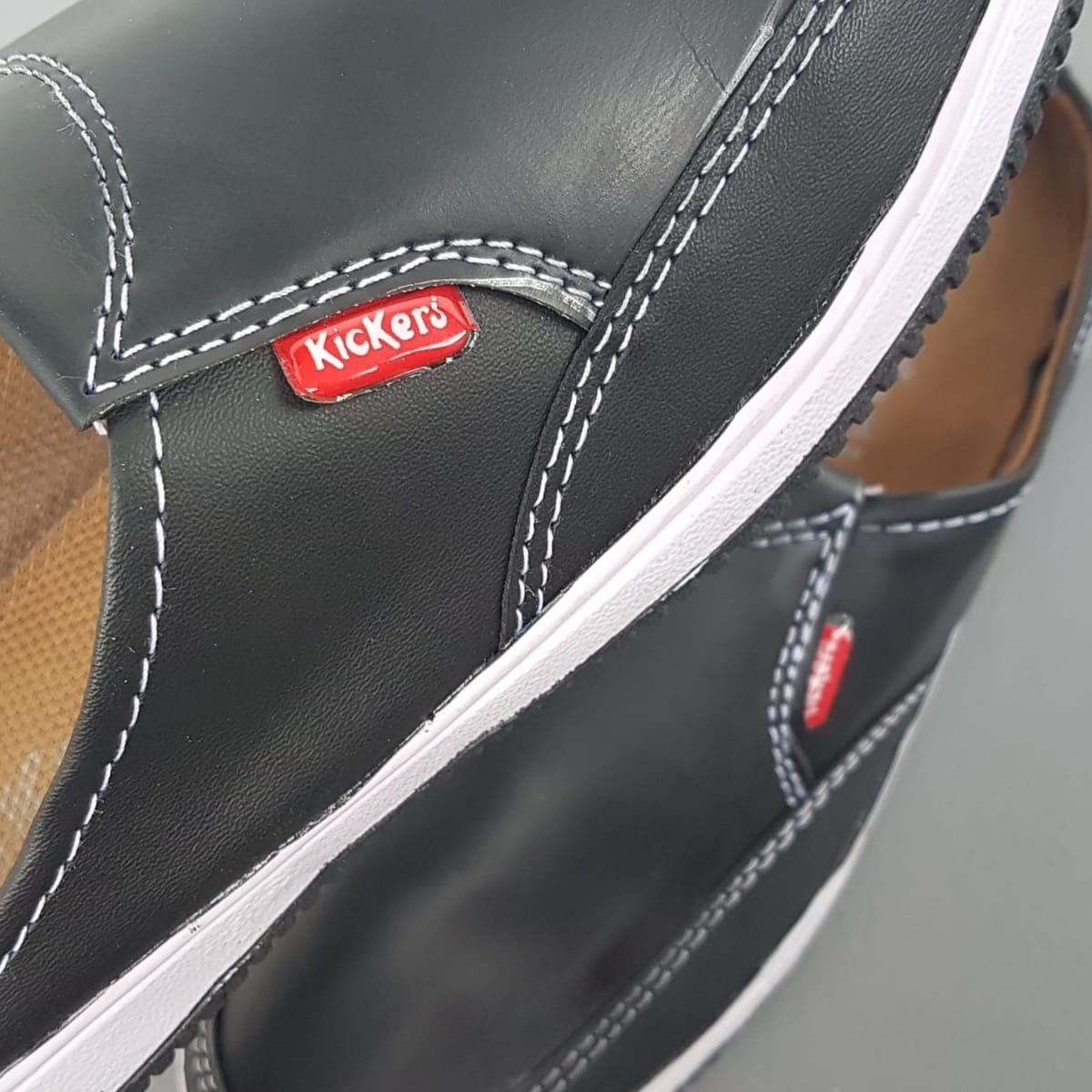 KICKERS Original KICKERS Loafers, FRANCE, Cool Mules, Black Sliders, White Contrast Stitching, Moccasins, Cosmopolitan, EU 42, US 9, UK 8, Continental, Designer Covered Shoes, Comfortable Flat, Slip-On, Urban Style, Timeless Appeal, Pop Culture - Photo 2