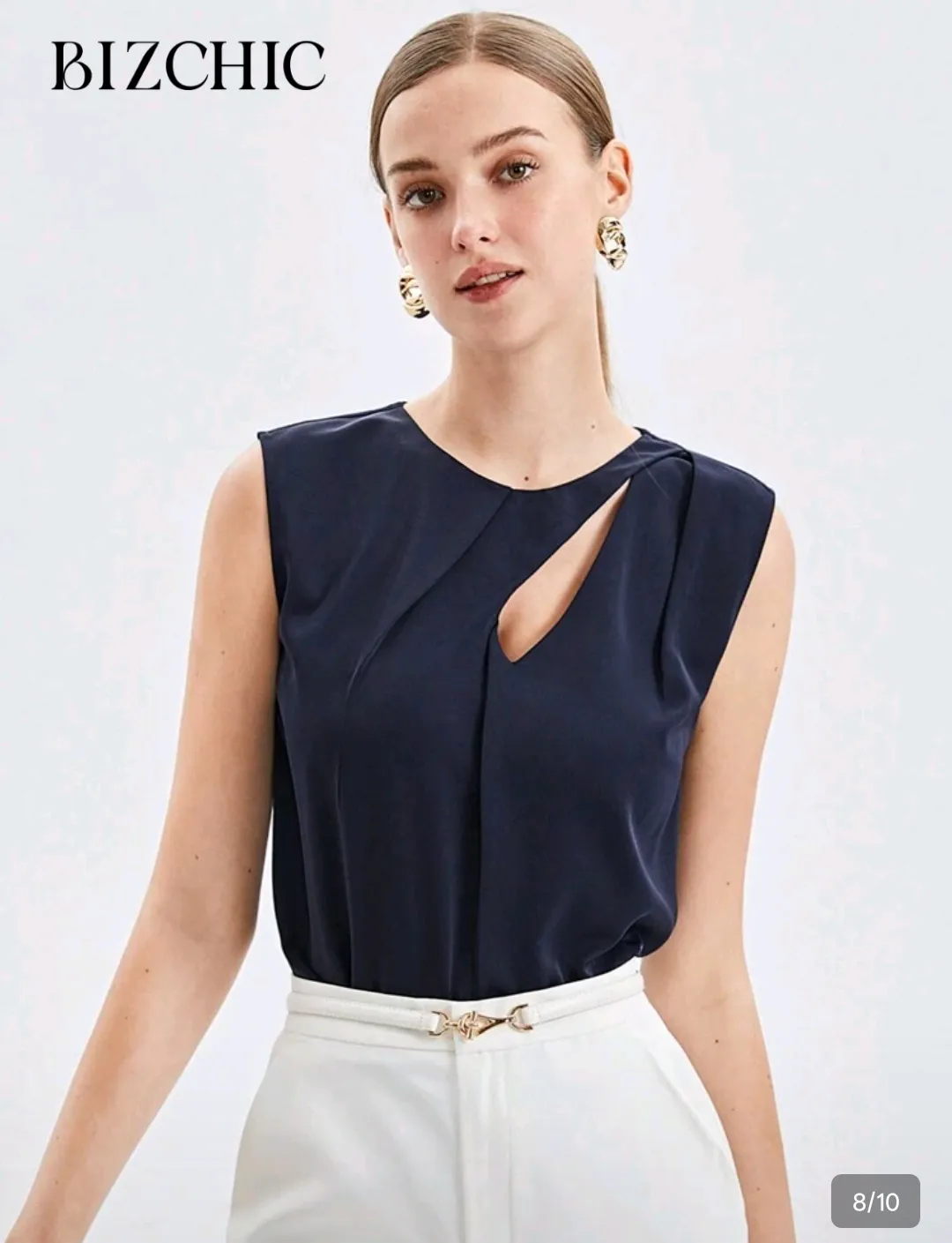 SHEIN  SHEIN navy blue keyhole blouse