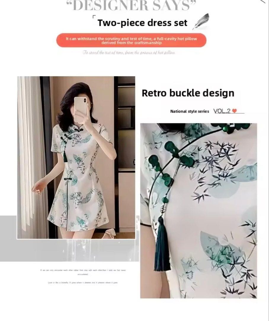 Young Women's Fashionable Chinese Style Reformed Qipao Set Short Skirt And Shorts Two-Piece Light And Breathable Summer Outfit - Photo 5