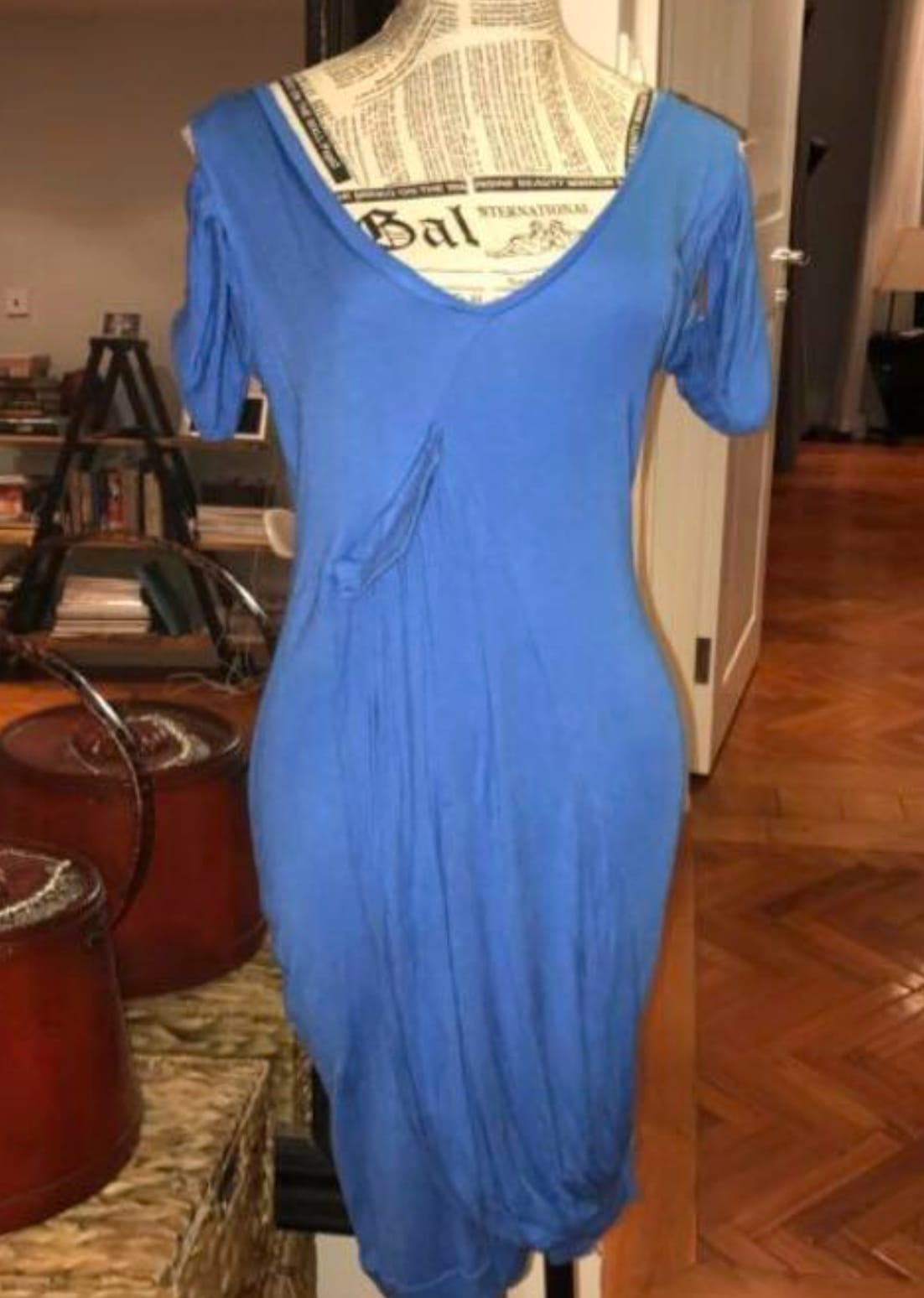 Chic Blue Draped Dress