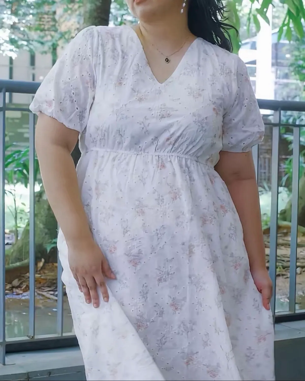 Romantic Floral Puff Sleeve Dress (Eyelet)