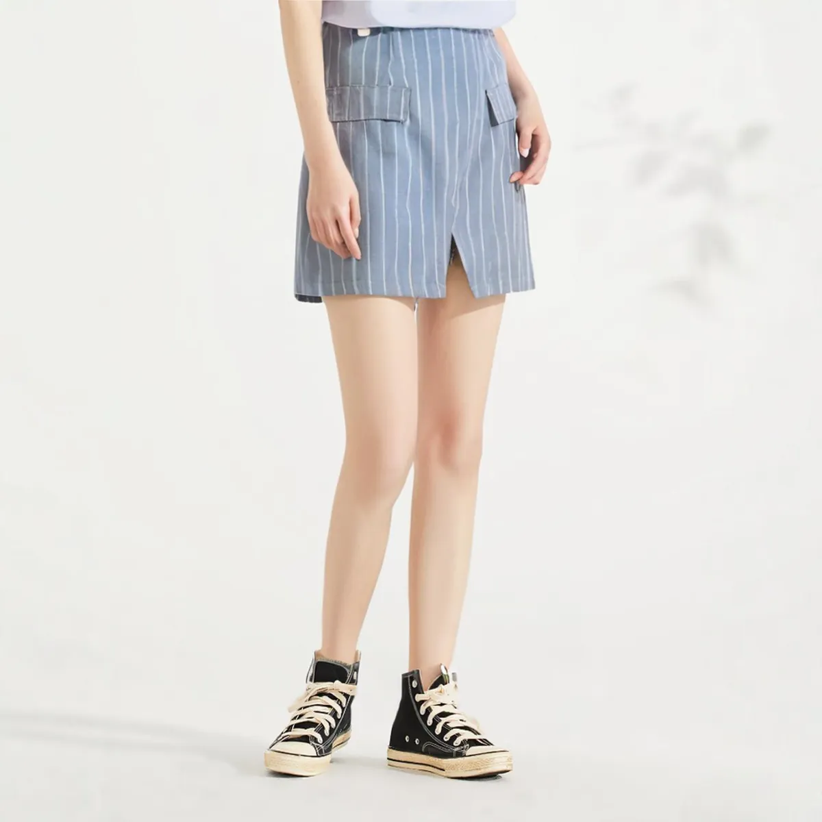 Playdress Playdress Light Blue White Striped Pocket Zip Short Skirt Bottom (Size L) - Photo 3