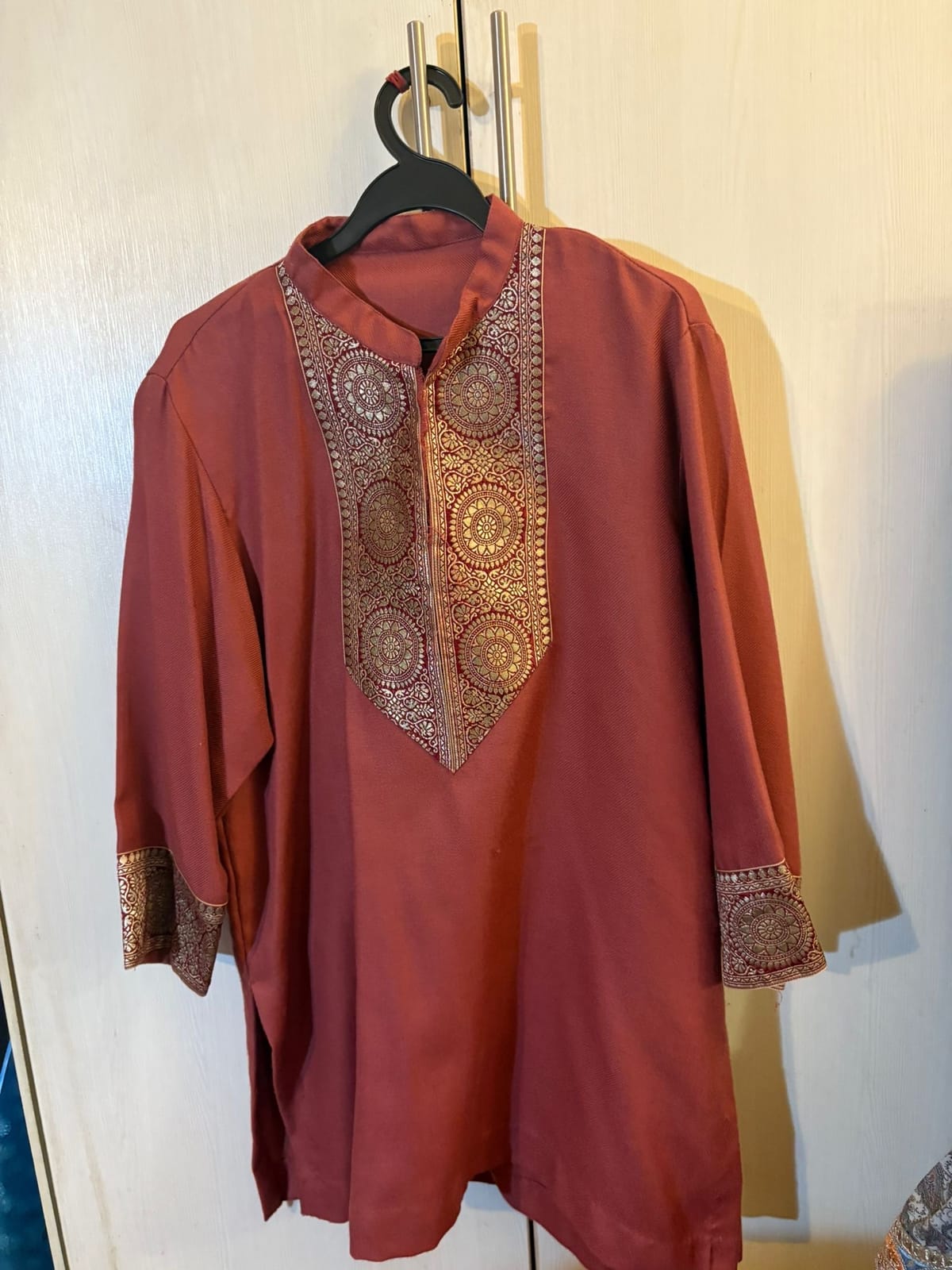 Rust Red Embroidered Kurta Top