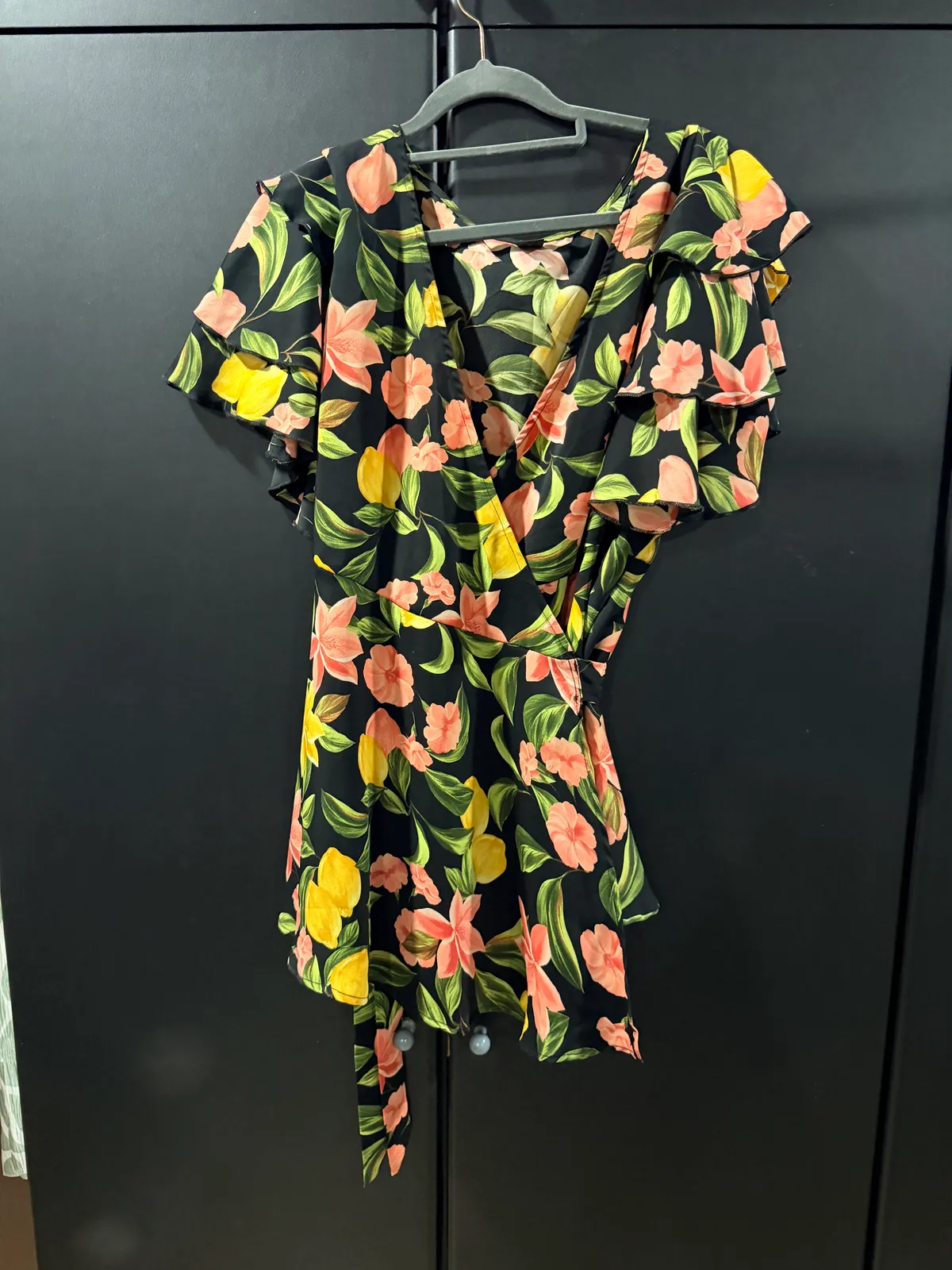 Floral Wrap Dress with Ruffle Sleeves