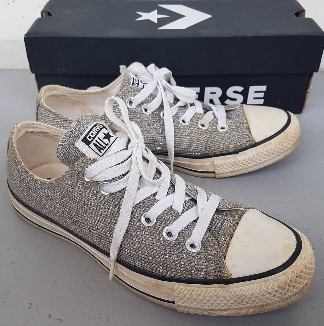 CONVERSE Original Converse All Star Sneakers, Cosmopolitan, Classic Silver Shoes, US 7, UK 5, EU 37.5, CM 24, Sleek Model, Sophistication, Old Skool Design, Urban Style, Pop Culture, Hip Hop, Rock Star, Cult Street Fashion, Surf, Skate, Stunt, Streetwise - Photo 3