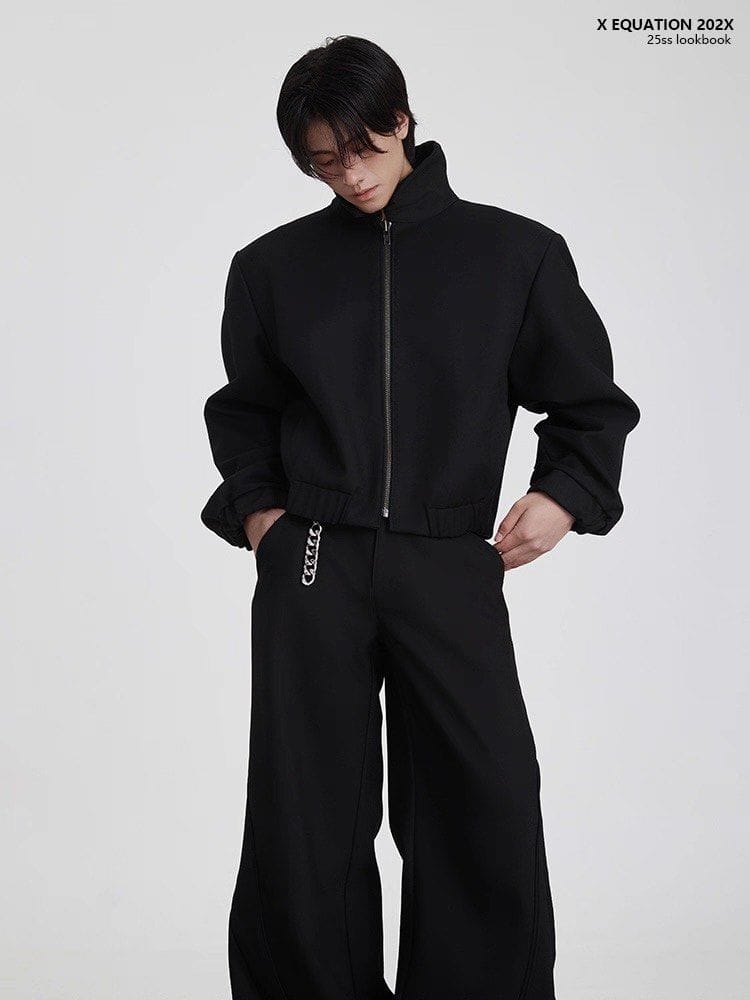 Xequation Wool Blend Short Wide Tencel Lining Curved Deconstructed Detachable Shoulder Pads Jacket - Photo 3