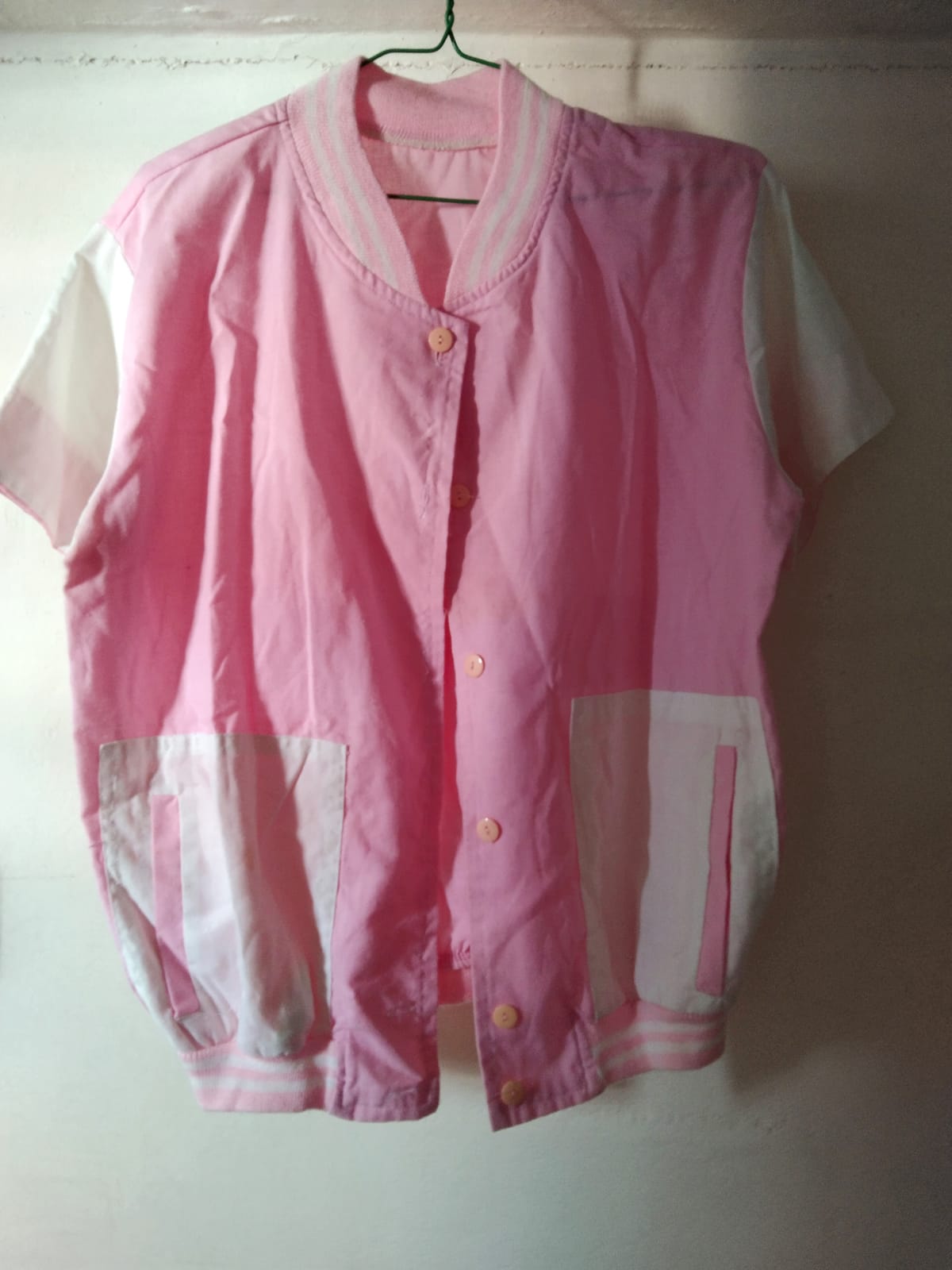 Pink Varsity-Style Sleeveless Jacket