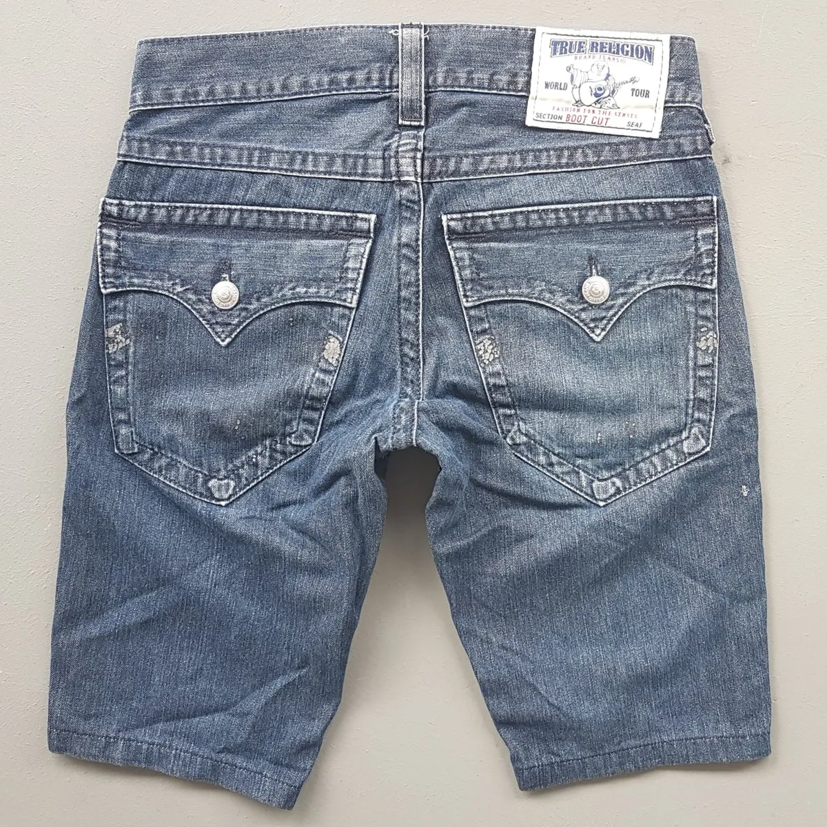 True Religion Vintage True Religion Denim Jeans, Retro Laughing Buddha Denim Shorts, Made in USA, Original World Tour Model, Cool Size 28 Bottoms, Cosmopolitan, Sleek Designer Wear, Sophistication, Timeless Appeal, Pop Culture, Hip Hop, Rock Star, Cult Street Fashion - Photo 4