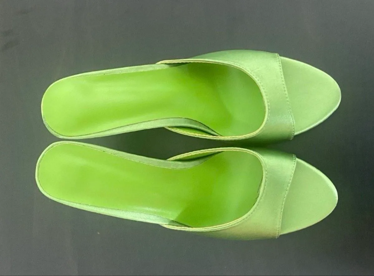 Green satin new heels