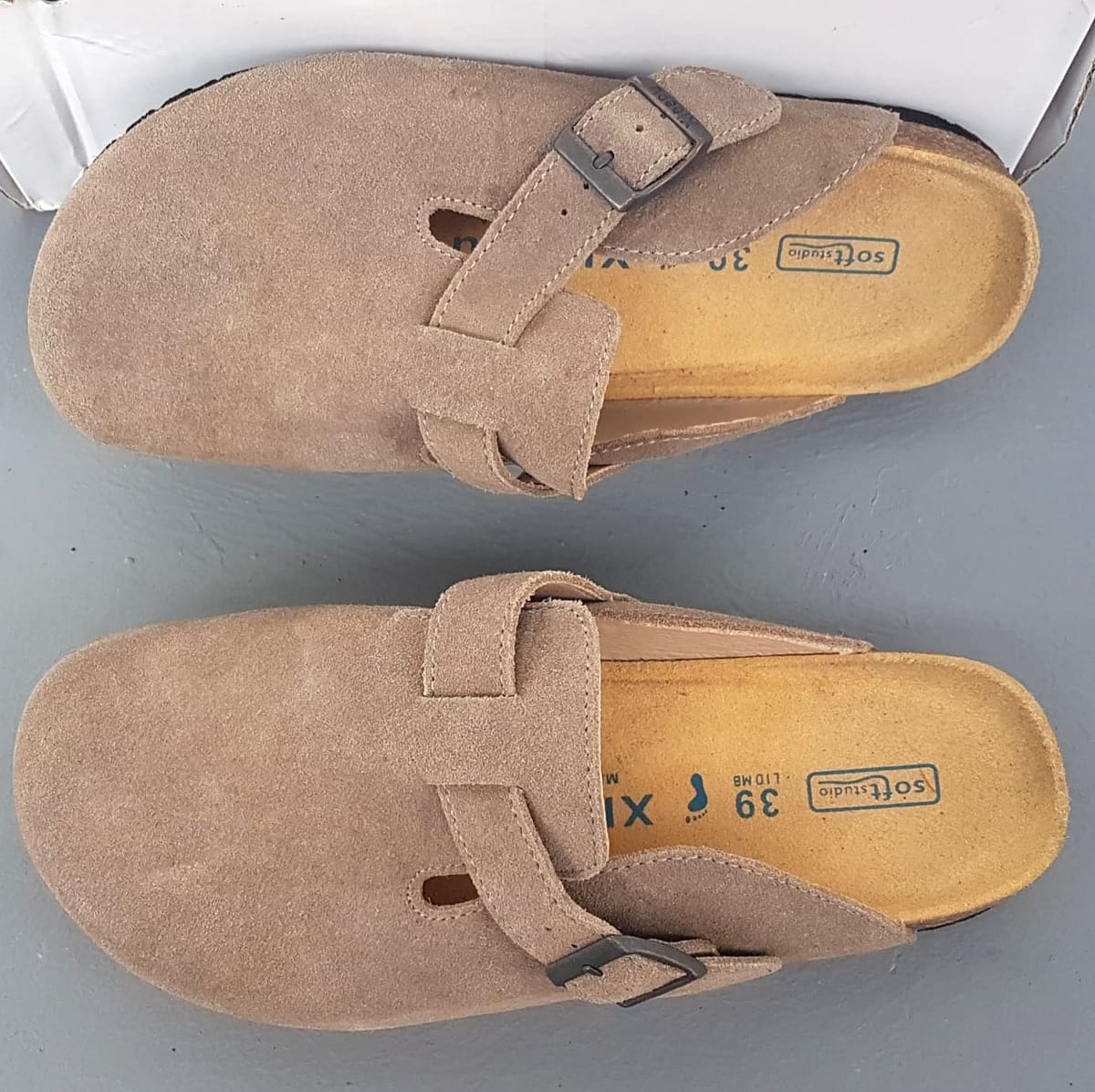 XLEEPU XLEEPU Boston Sandals, Taupe Suede, Soft Studio Shoes, Cosmopolitan, EU 39, Cool Sliders, Slip-On, Clogs, Perfect for Everyday Fashionwear, Birkenstock Style, Sleek Buckle Model, Designer Covered Footwear, Timeless Appeal, Sophistication, Streetwise - Photo 8