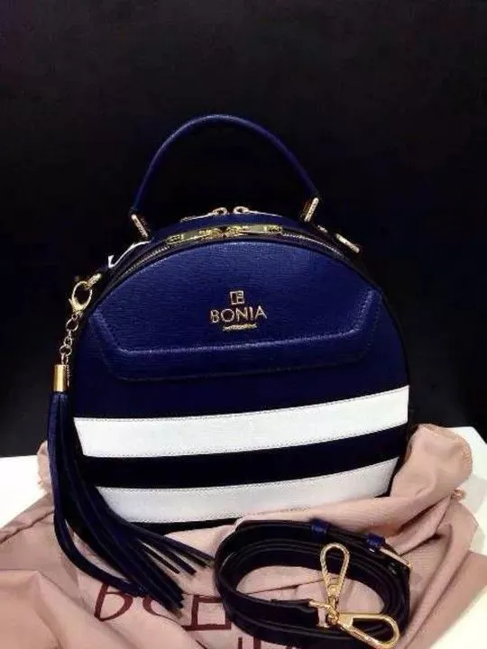 Bonia Bonia Sonia Blue White Stripe Satchel Crossbody Sling Bag Handbag