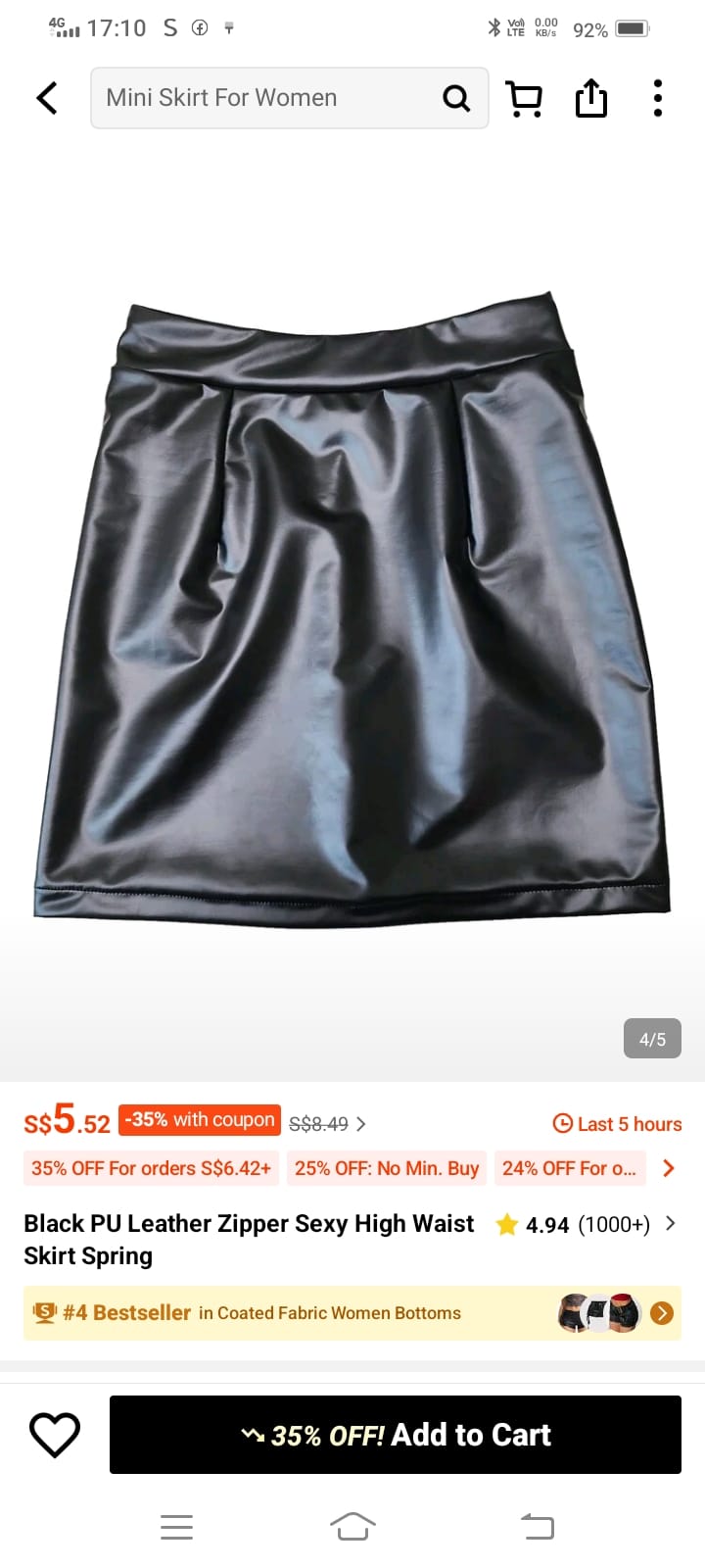 Black PU Leather High-Waist Mini Skirt