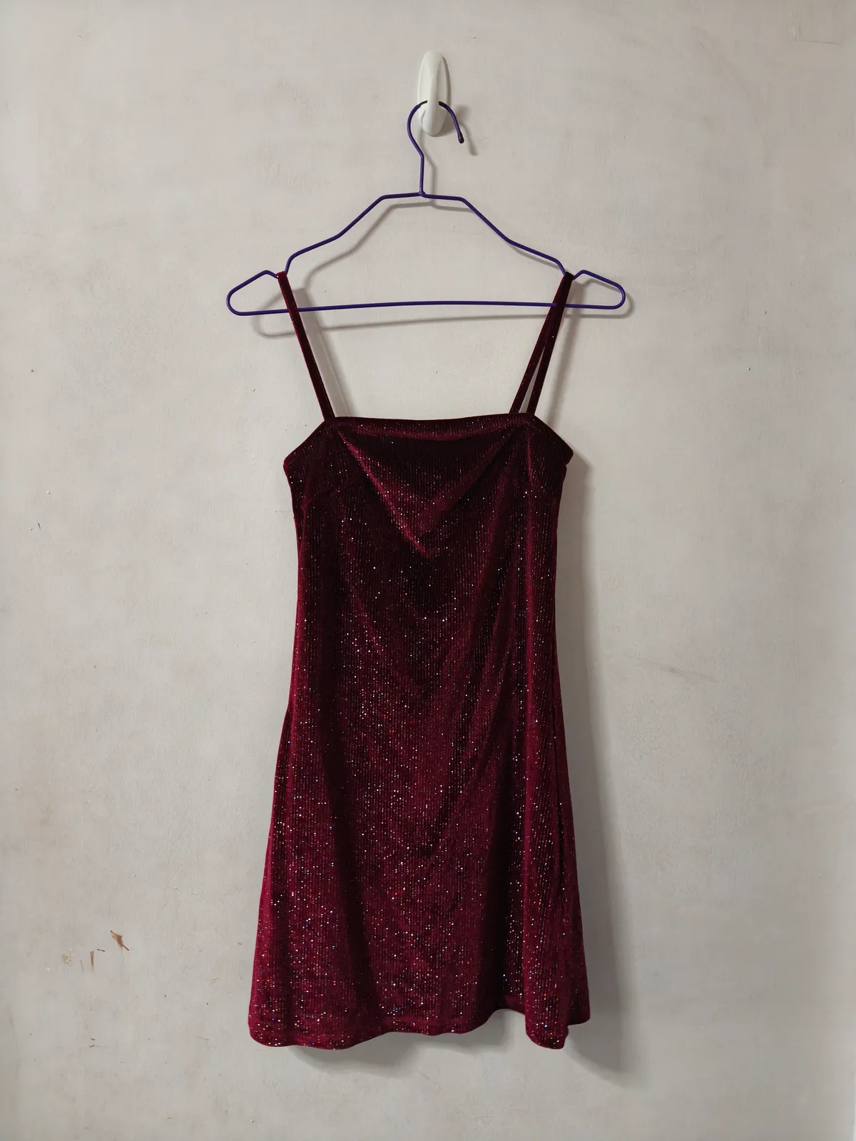 Pull & Bear Sparkly Burgundy Velvet Slip Dress