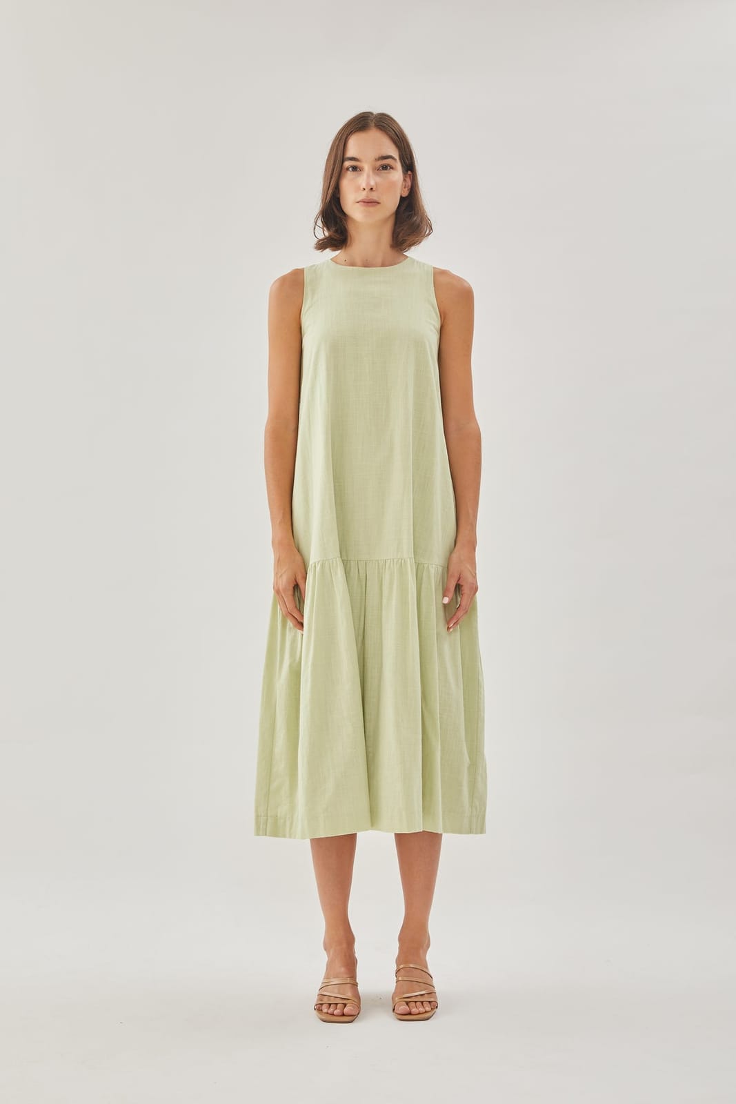 Klarra Linen Tiered Dress in Soft Green