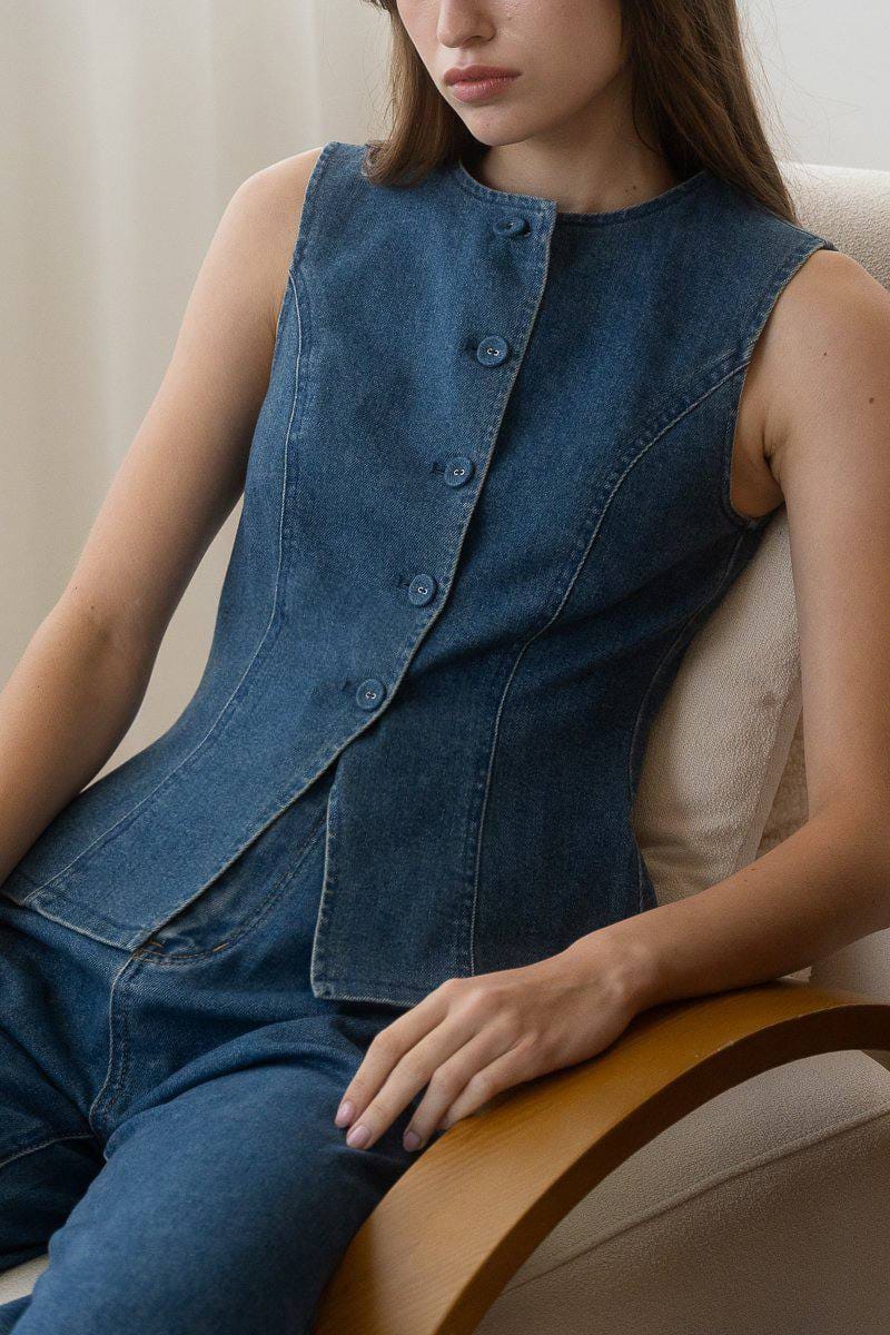 The Willow Label Hayden Denim Vest in Midwash